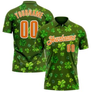 Custom Green Bay Orange-White 3D St. Patrick's Day Shamrock Performance Polo Shirt